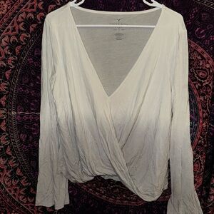 American Eagle Outfitters Cream Wrap Blouse